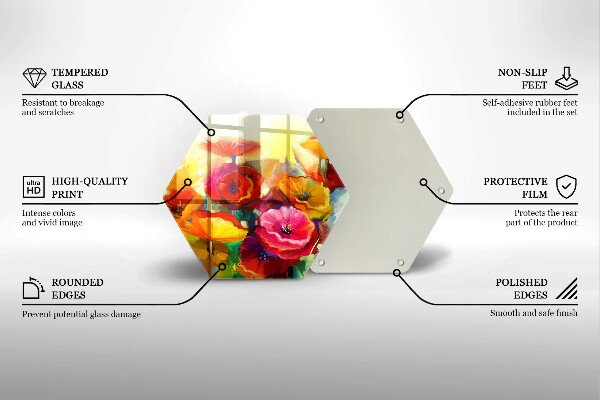 Kuchynská doska veľká zo skla Maľované farebné kvety