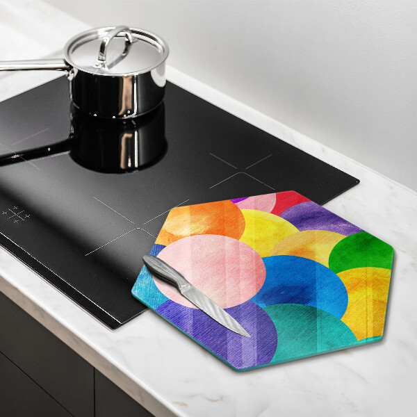 Kuchynská doska veľká zo skla Farebné kruhy