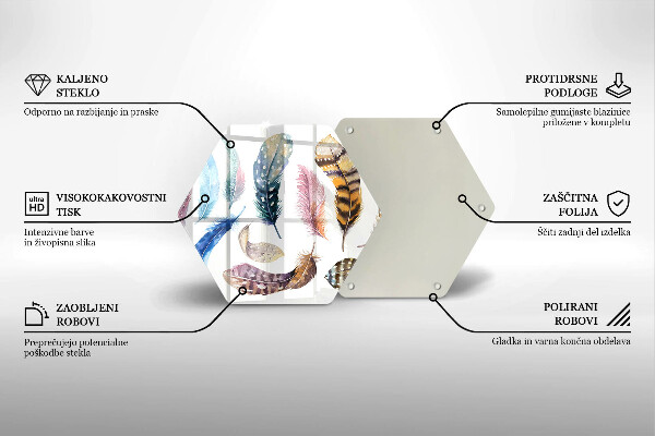 Kuchynská doska veľká zo skla Farebné vtáčie perie