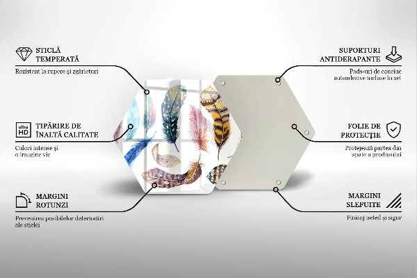 Kuchynská doska veľká zo skla Farebné vtáčie perie