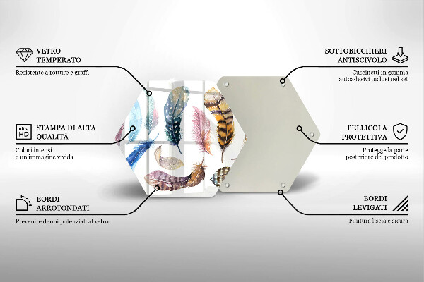 Kuchynská doska veľká zo skla Farebné vtáčie perie