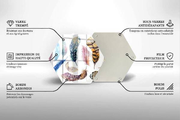 Kuchynská doska veľká zo skla Farebné vtáčie perie
