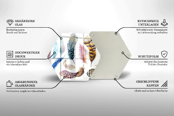 Kuchynská doska veľká zo skla Farebné vtáčie perie
