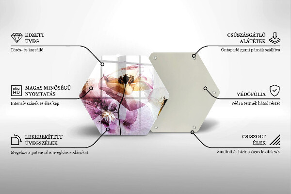 Kuchynská doska veľká zo skla Jemné kvety