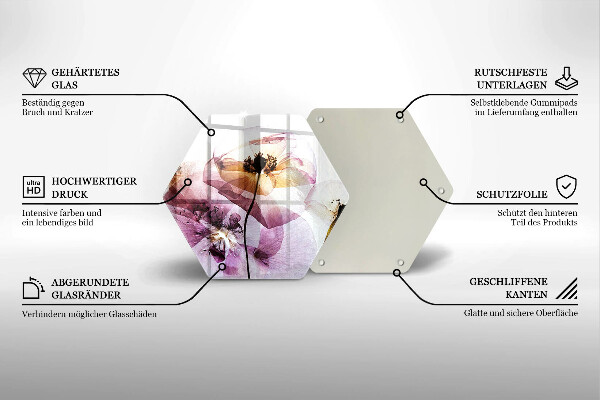 Kuchynská doska veľká zo skla Jemné kvety