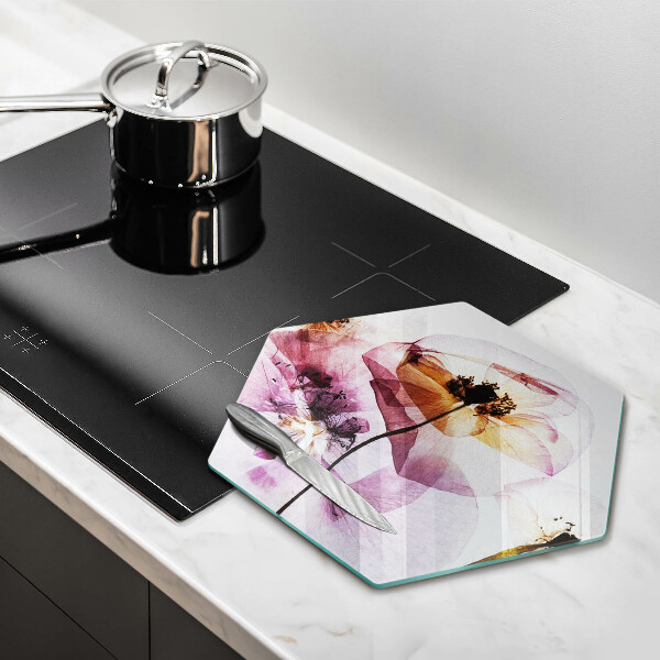 Kuchynská doska veľká zo skla Jemné kvety