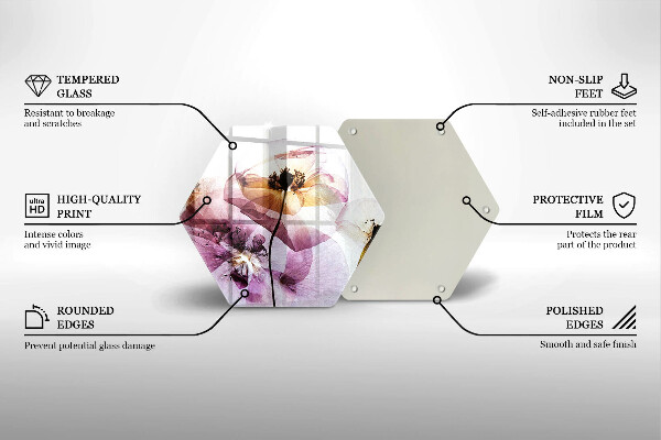 Kuchynská doska veľká zo skla Jemné kvety