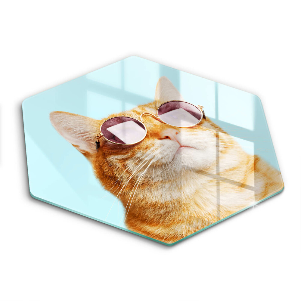 Kuchynská doska zo skla Červená mačka s okuliarmi