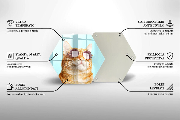 Kuchynská doska zo skla Červená mačka s okuliarmi