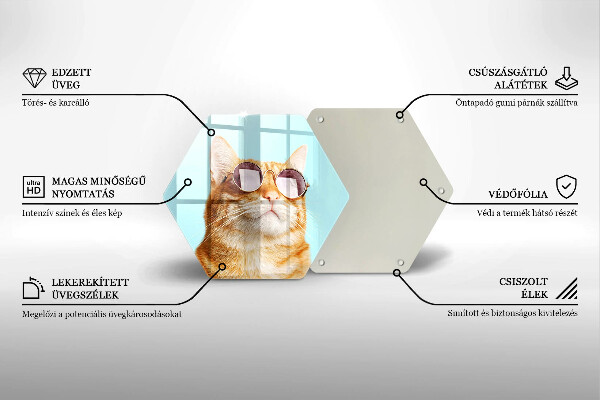 Kuchynská doska zo skla Červená mačka s okuliarmi