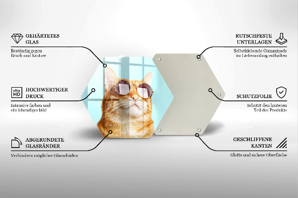 Kuchynská doska zo skla Červená mačka s okuliarmi