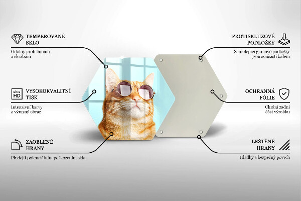 Kuchynská doska zo skla Červená mačka s okuliarmi