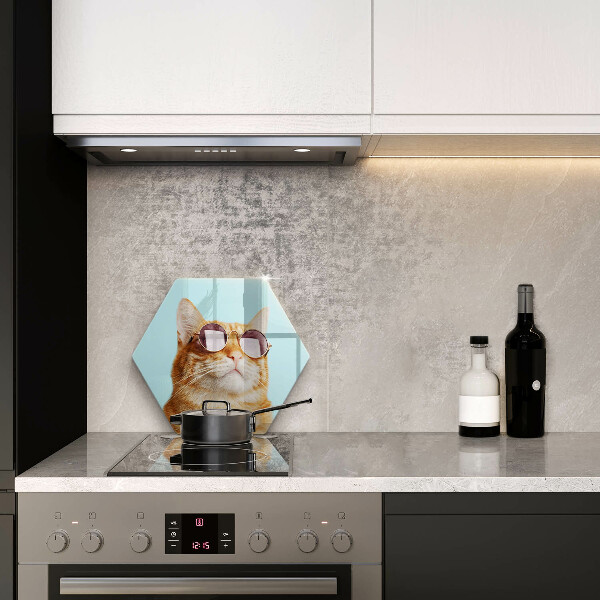 Kuchynská doska zo skla Červená mačka s okuliarmi