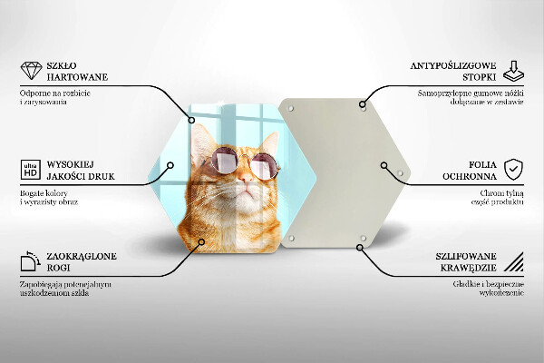 Kuchynská doska zo skla Červená mačka s okuliarmi