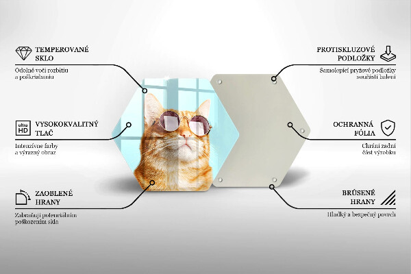 Kuchynská doska zo skla Červená mačka s okuliarmi