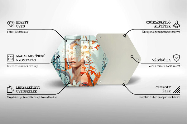 Kuchynská doska veľká zo skla Žena v kvetoch