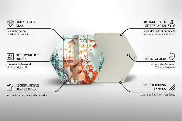 Kuchynská doska veľká zo skla Žena v kvetoch