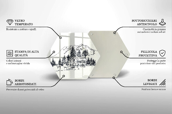 Kuchynská doska veľká zo skla Kresba chaty v horách