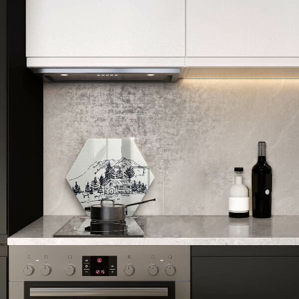 Kuchynská doska veľká zo skla Kresba chaty v horách