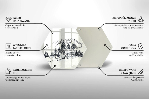 Kuchynská doska veľká zo skla Kresba chaty v horách