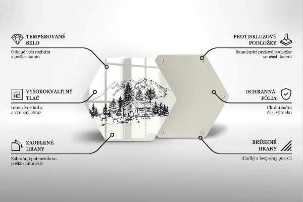 Kuchynská doska veľká zo skla Kresba chaty v horách