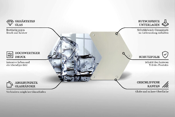Kuchynská doska veľká zo skla Kocky ľadu