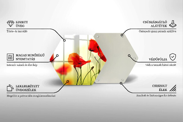 Kuchynská doska veľká zo skla Červené kvety maku