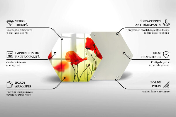 Kuchynská doska veľká zo skla Červené kvety maku