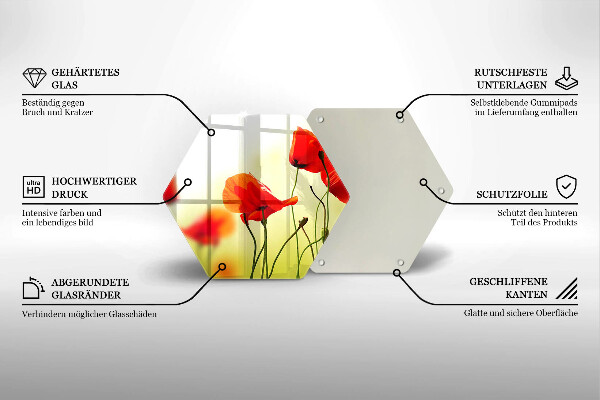 Kuchynská doska veľká zo skla Červené kvety maku