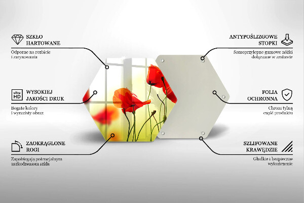 Kuchynská doska veľká zo skla Červené kvety maku