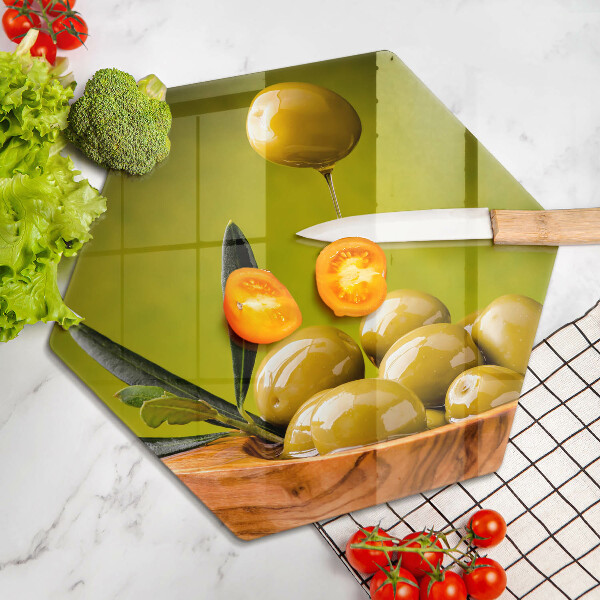 Kuchynská doska veľká zo skla Chutné olivy