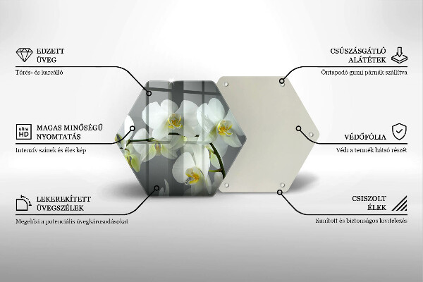 Kuchynská doska veľká zo skla Biele kvety orchideí