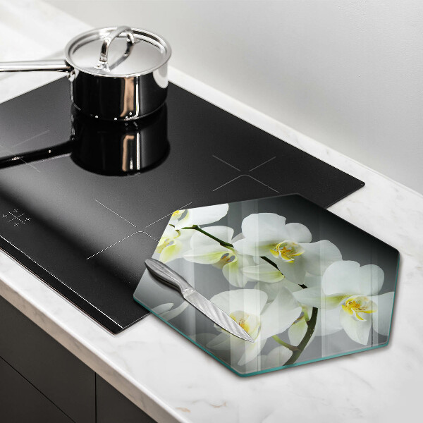 Kuchynská doska veľká zo skla Biele kvety orchideí