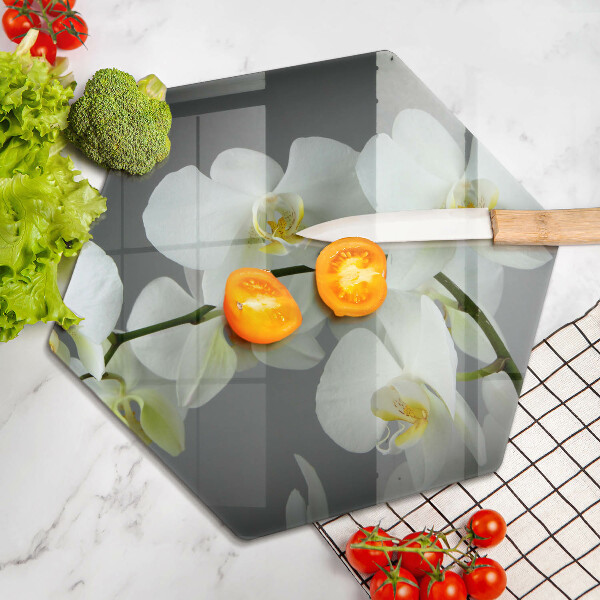 Kuchynská doska veľká zo skla Biele kvety orchideí