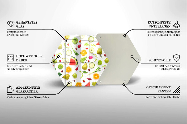 Kuchynská doska veľká zo skla Vzor ovocia a zeleniny