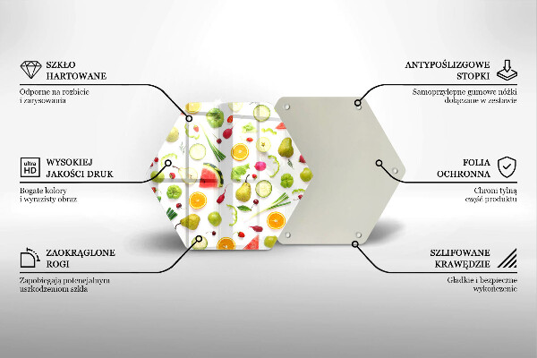 Kuchynská doska veľká zo skla Vzor ovocia a zeleniny