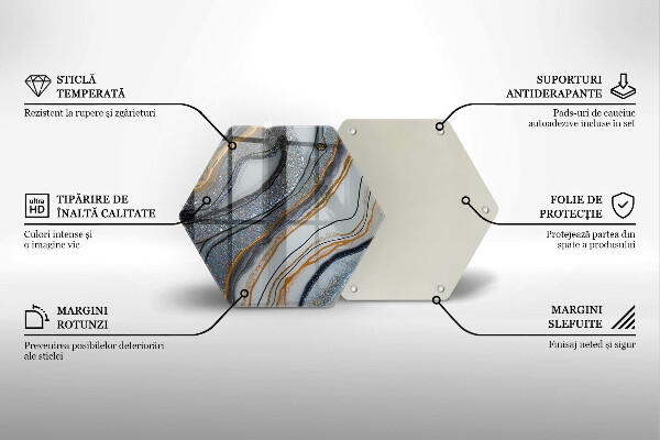 Kuchynská doska veľká zo skla skala so zlatom