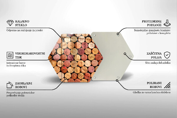 Kuchynská doska veľká zo skla Vzor vínových korkov