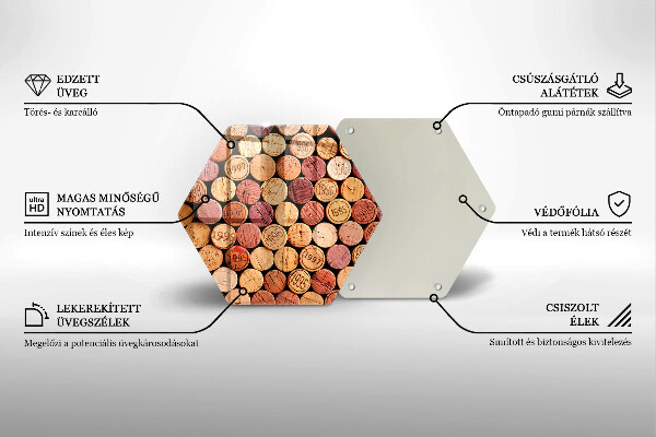Kuchynská doska veľká zo skla Vzor vínových korkov