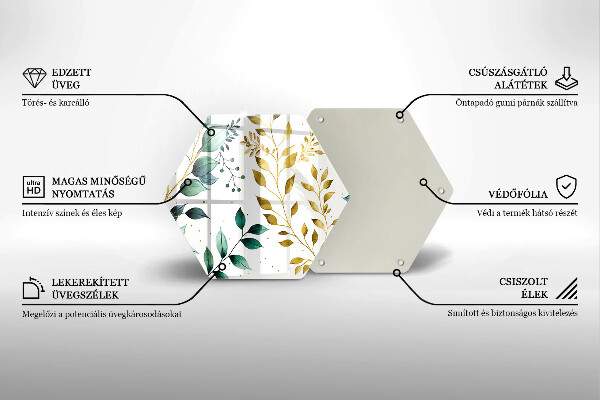 Kuchynská doska zo skla Zelené a zlaté listy