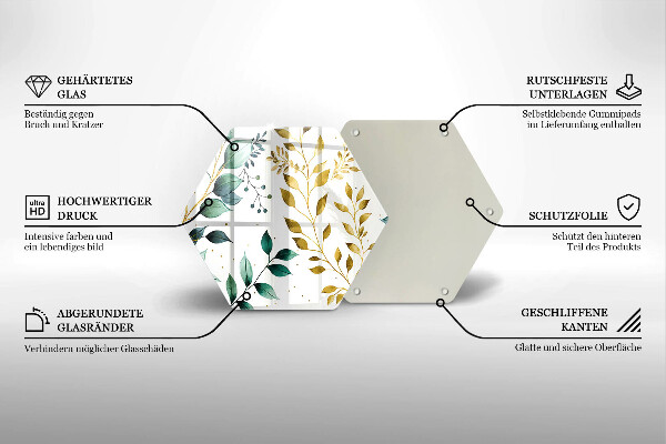 Kuchynská doska zo skla Zelené a zlaté listy