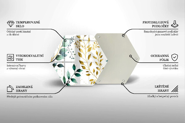 Kuchynská doska zo skla Zelené a zlaté listy
