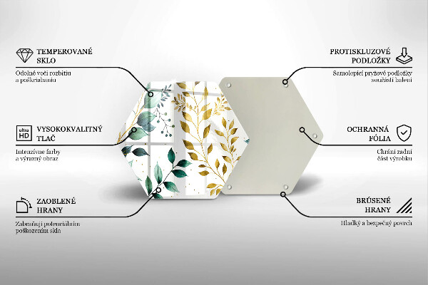 Kuchynská doska zo skla Zelené a zlaté listy