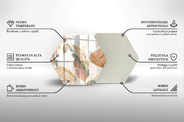 Kuchynská doska zo skla Boho perie a listy