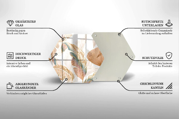 Kuchynská doska zo skla Boho perie a listy