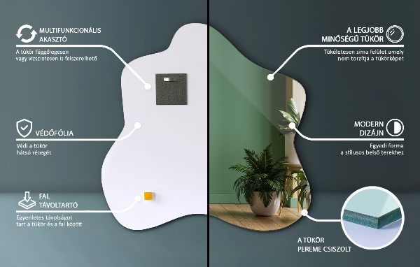 Zrkadlo v tvare škvrny asymetrické 48x48 cm