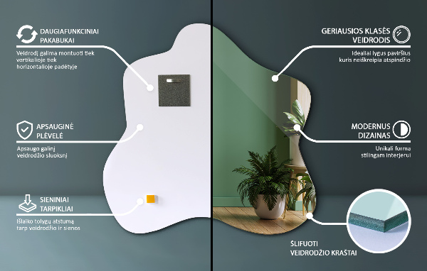 Zrkadlo v tvare škvrny asymetrické 58x58 cm