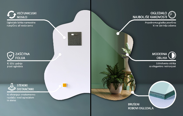 Zrkadlo v tvare škvrny asymetrické 77x77 cm