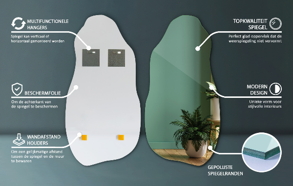 Nepravidelne zrkadlo štýlový doplnok bez rámu 45x90