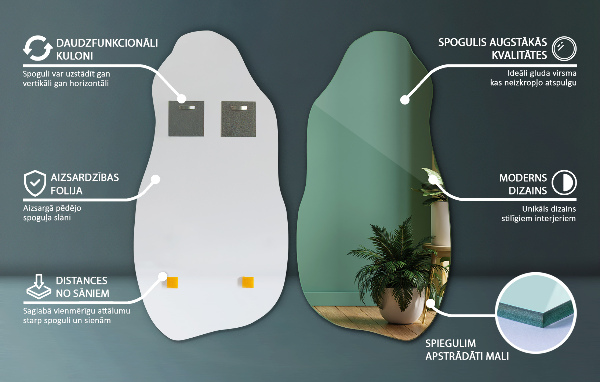 Nepravidelne zrkadlo originálne zavesenie 50x100